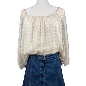 Piazza Roma Cream Sheer Boho Blouse Size M Flowy Peasant Made in Italy